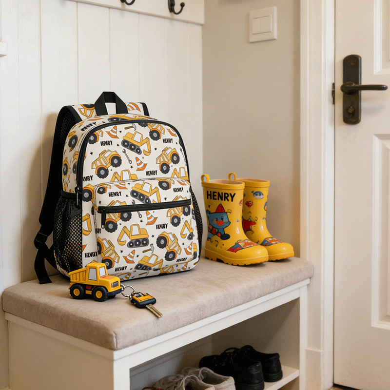 Personalized Backpack with Name Custom Backpack Excavator Design Backpack Everyday Bag Gifts