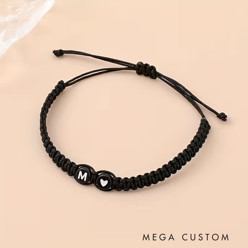 Personalized English Letter Bracelet Acrylic Heart Beads Adjustable Hand Woven Simple Versatile Groomsmen Bracelets Men’s Gifts Valentine’s Day Gifts