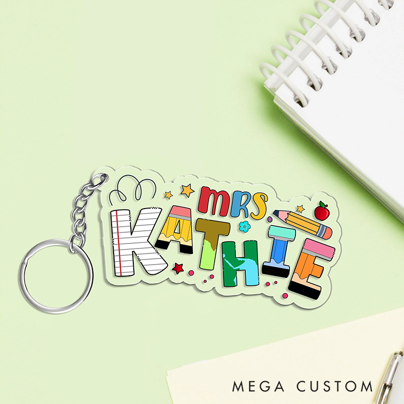 Personalized Teacher Acrylic Keychain with Cute Name Design Teacher Appreciation Gift Favorite Educator Backpack Tag Gift