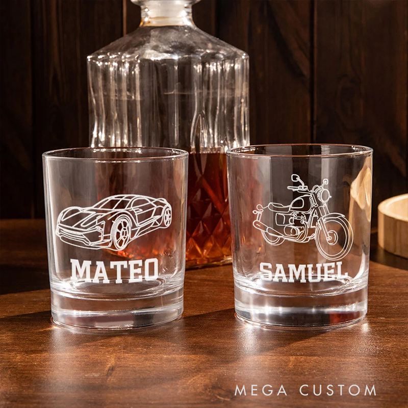 Personalised Your Own Car Motorbike 10.5oz Engraved Old Fashioned Whiskey Rocks Glass with Name Birthday Gift for Men Car Lovers
