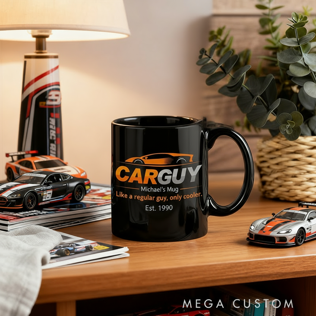 Personalized Car Guy Mug Custom Name and Year Coffee Cup Gift for Car Enthusiast Driver Dad Auto Racing Fan Unique Present for Racing Lovers