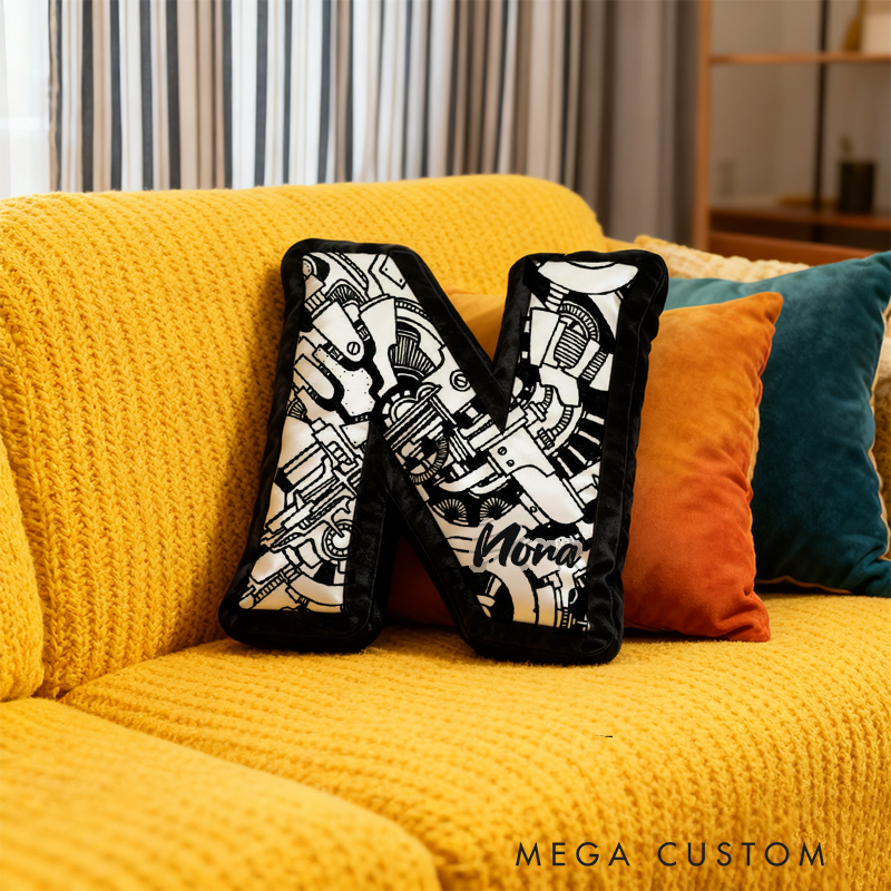Personalized Engine Enthusiast Pillow Custom Initial Abstract Design Cushion Graphic 3D Print Gift for Car Lovers