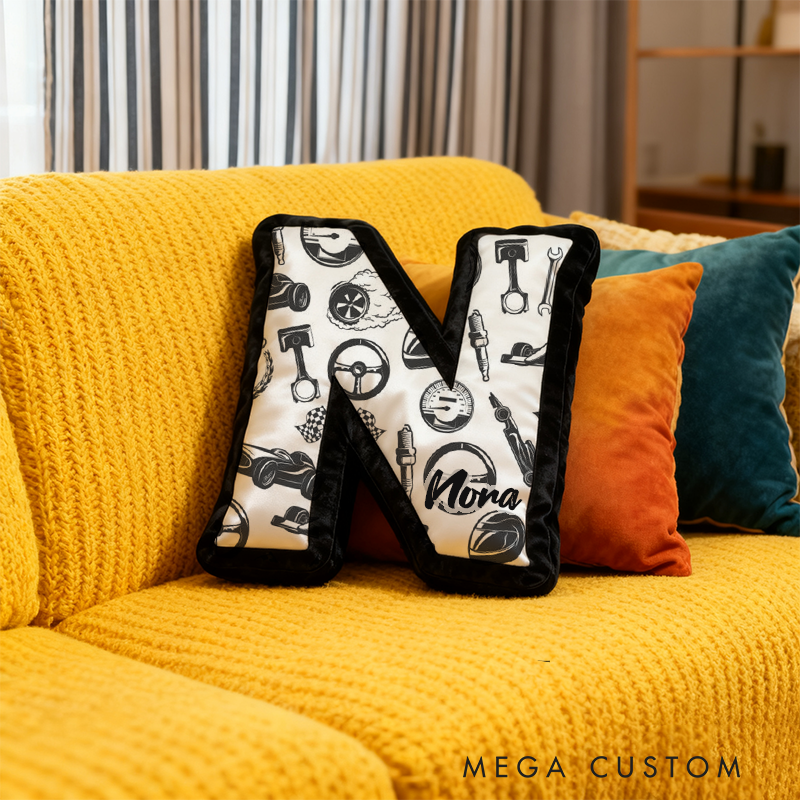 Personalized Racing Enthusiast Pillow Custom Initial Design Cushion 3D Print Gift for Motorsports Fans