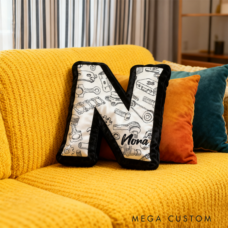 Personalized Automotive Parts Pillow Custom Initial Design Cushion 3D Print Gift for Car Enthusiasts