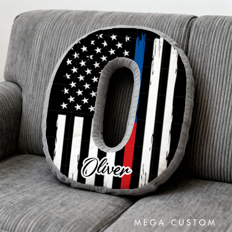 Personalized Thin Blue Red Line Initial Pillow Custom Name Design Cushion for Law Enforcement Supporters Firefighters