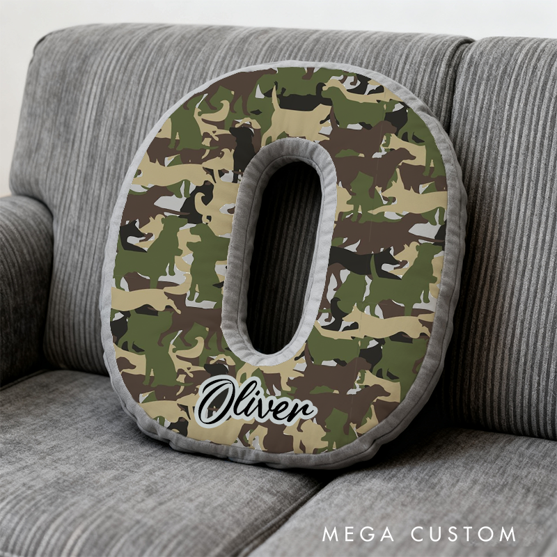 Personalized Camouflage Initial Pillow with K9 and Police Theme Custom Name Cushion for Law Enforcement Supporters