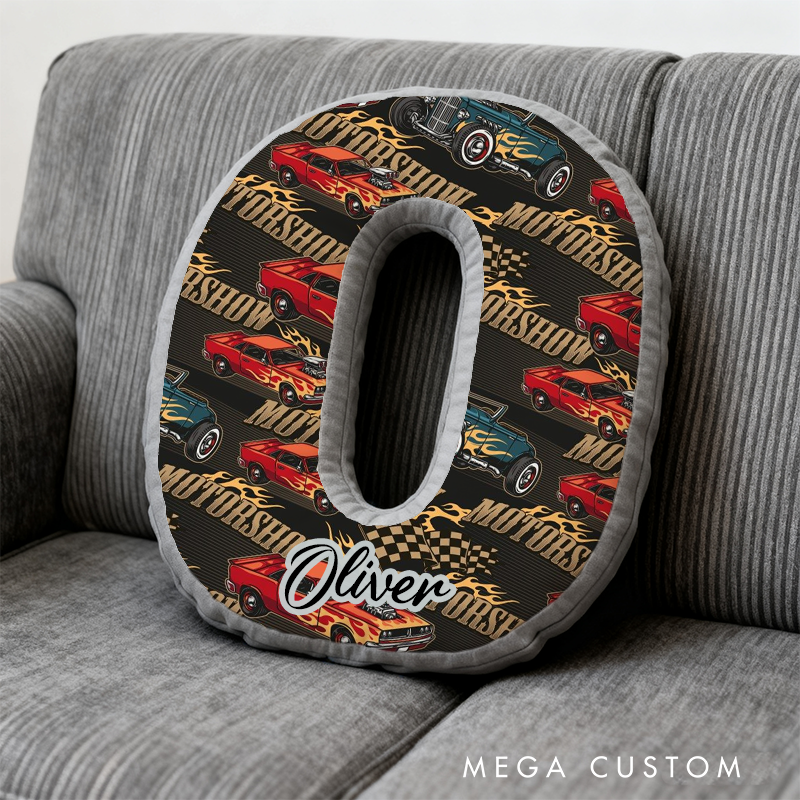 Personalized Classic Car Initial Pillow Custom Name Design Gift for Car Lovers Car Enthusiasts
