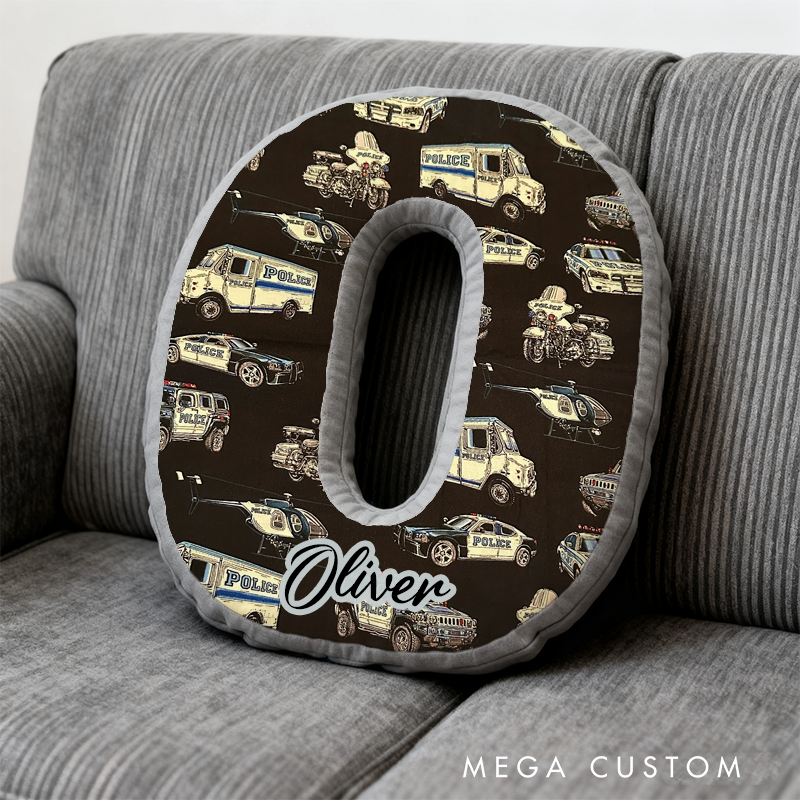 Personalized Police Vehicle Initial Pillow with Custom Name Design Gift for Law Enforcement Fans