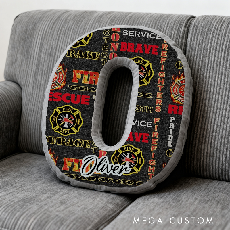 Personalized Firefighter Word Art Initial Pillow with Custom Name Design Gift for Fire Rescue Heroes