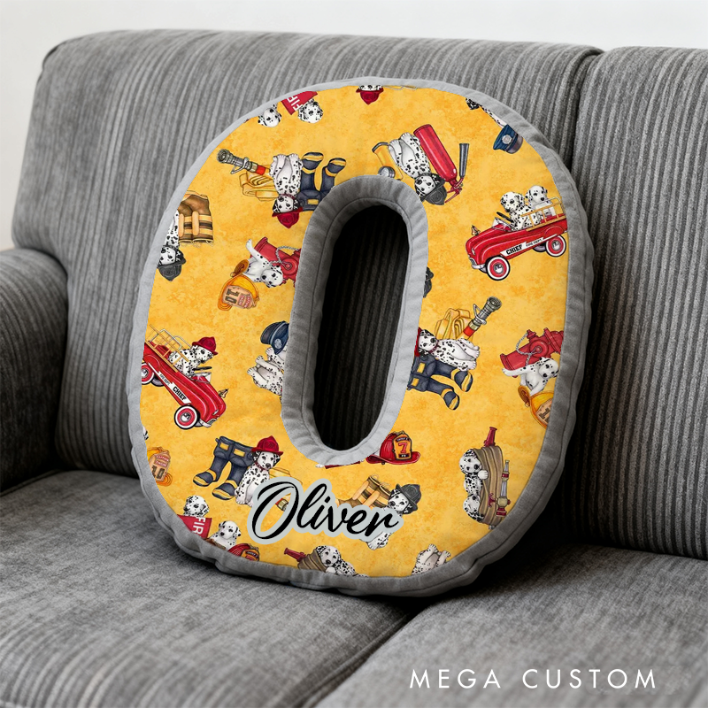 Personalized Firefighter Dalmatian Initial Pillow with Custom Name Gift for Kids and Fire Rescue Fans