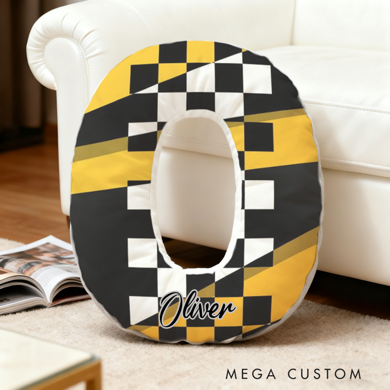 Personalized Racing Checkered Flag Initial Pillow with Custom Name Gift for Race Fans