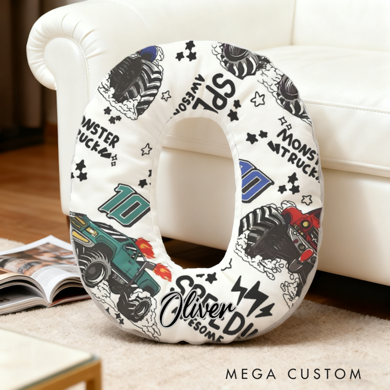 Personalized Racing Doodle Initial Pillow with Custom Name Gift for Motorsports Fans