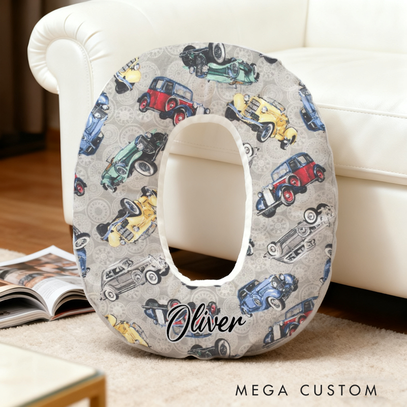 Personalized Vintage Car Initial Pillow with Custom Name Gift for Classic Car Lovers