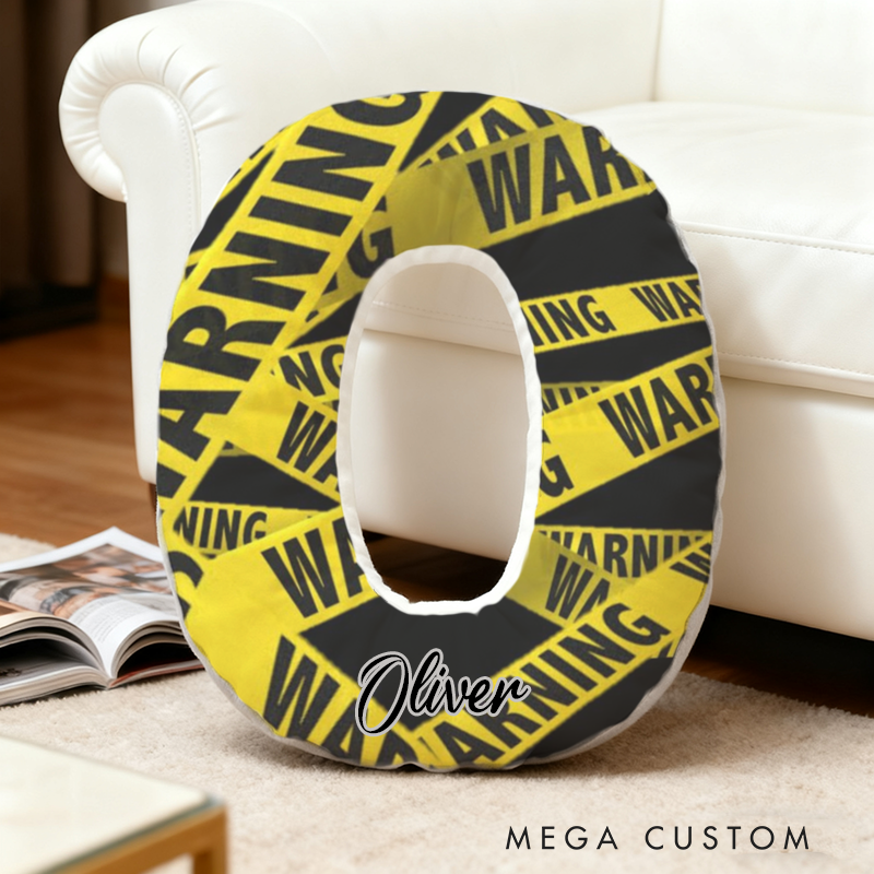 Personalized Warning Tape Themed Initial Pillow with Custom Name Gift for Law Enforcement Fans