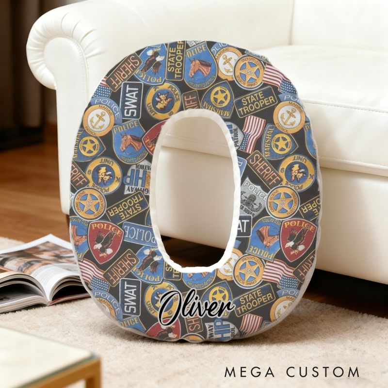 Personalized Law Enforcement Badge Themed Initial Pillow with Custom Name Gift for Police Supporters