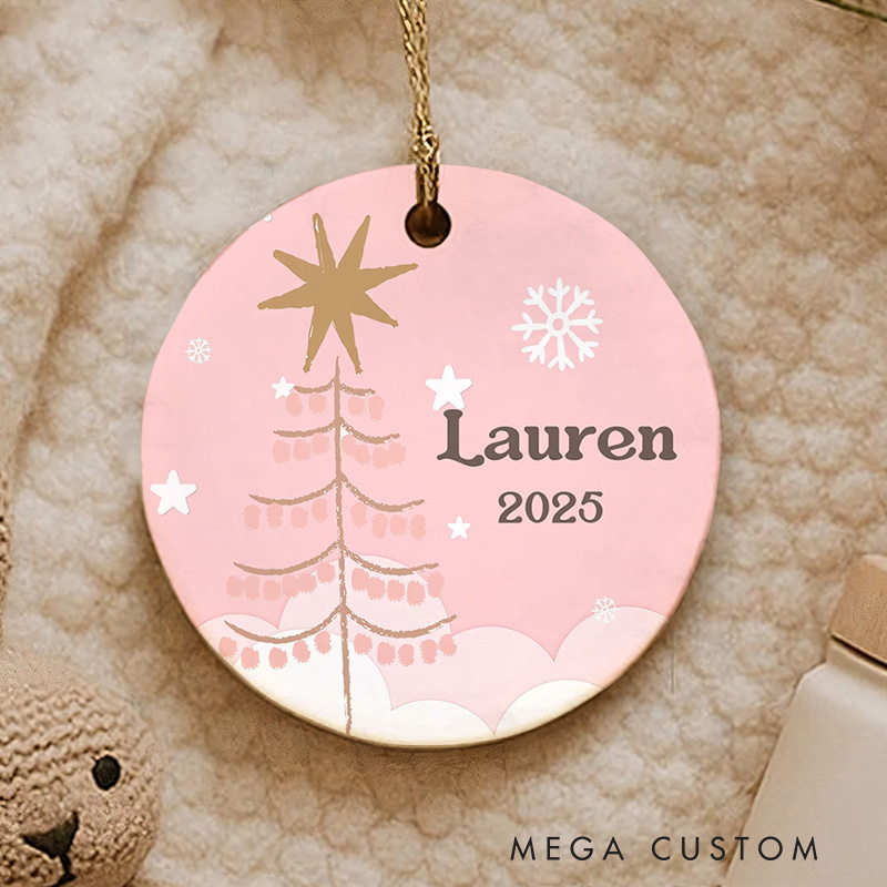 Personalized Pastel Pink Boho Christmas Tree Ornaments for Baby New Baby Gift