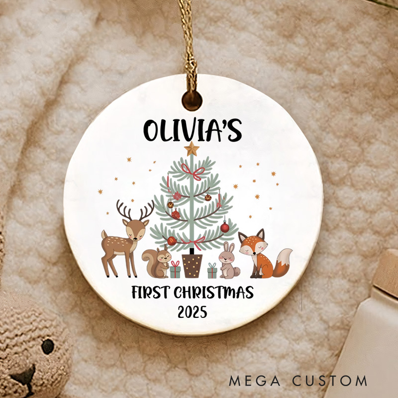 Personalized Baby First Christmas Baby Forest Animal Ornament