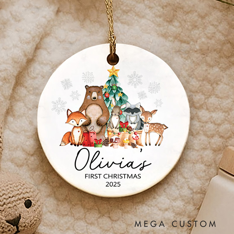 Personalized Baby Jungle Animal Party Christmas Ornament Baby Shower 1st Christmas Gift