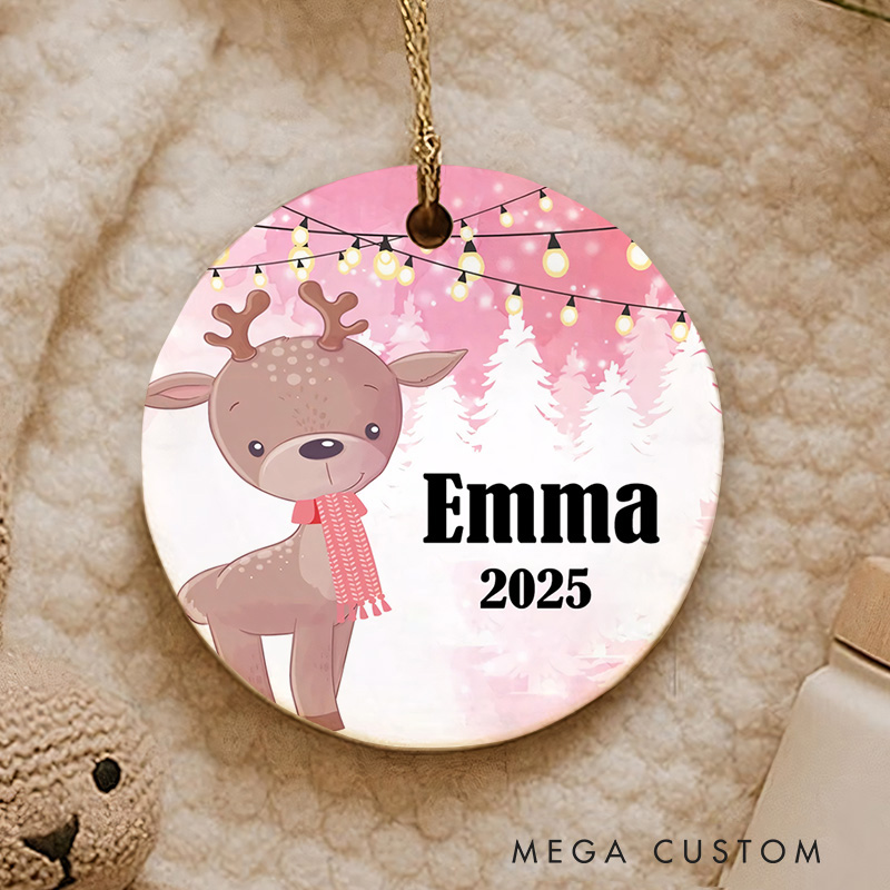 Personalized Baby Pink Reindeer Ornaments for Baby Christmas Ornament Baby Shower Gift