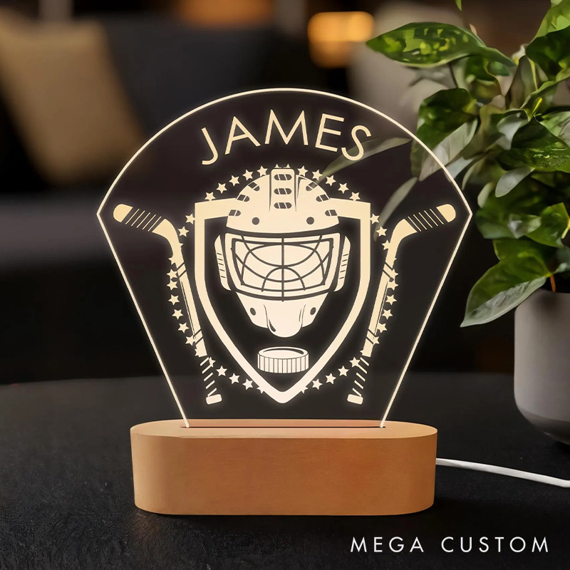 [Copy]Personalized Ice Hockey LED Night Light with Skating Player and Custom Name Design