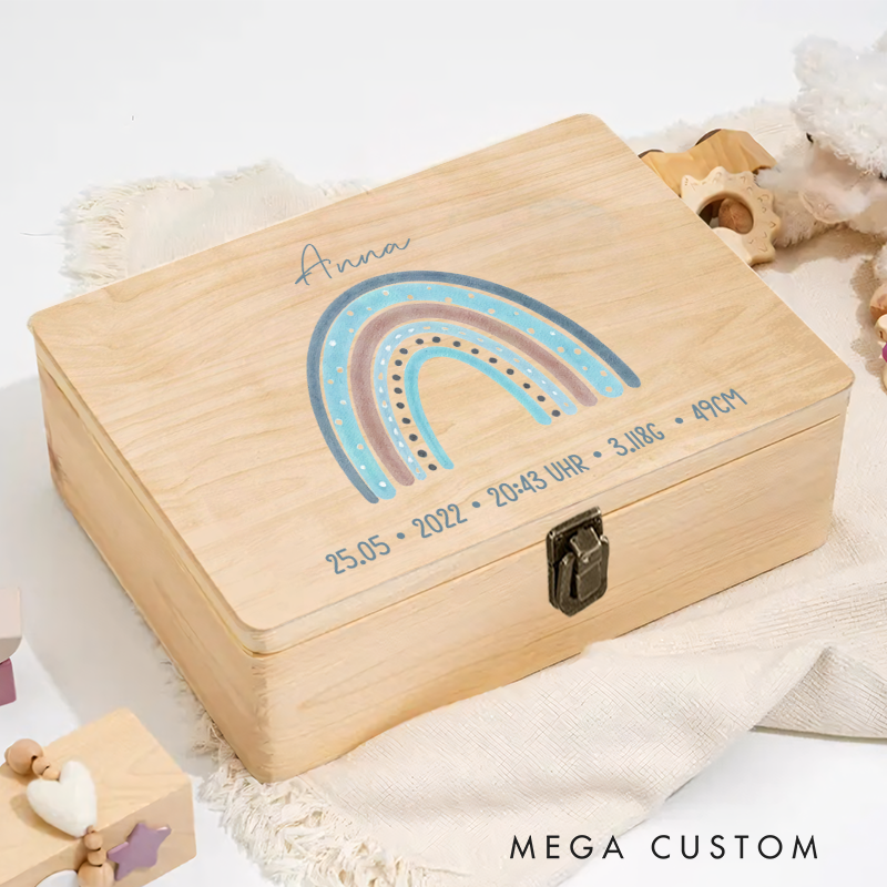 Personalized Memory Box Baby Blue Rainbow Gift for Birth Christening Gift