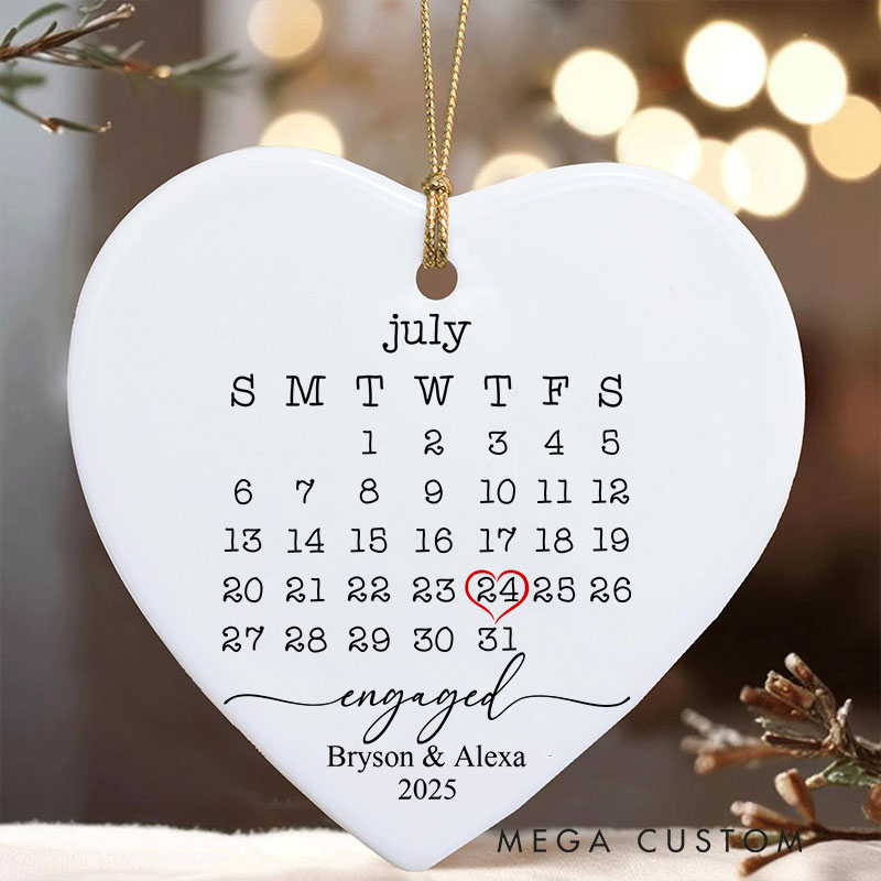 Personalized Engaged Date Christmas Ornament Couple Engagement Name and Date Ornament