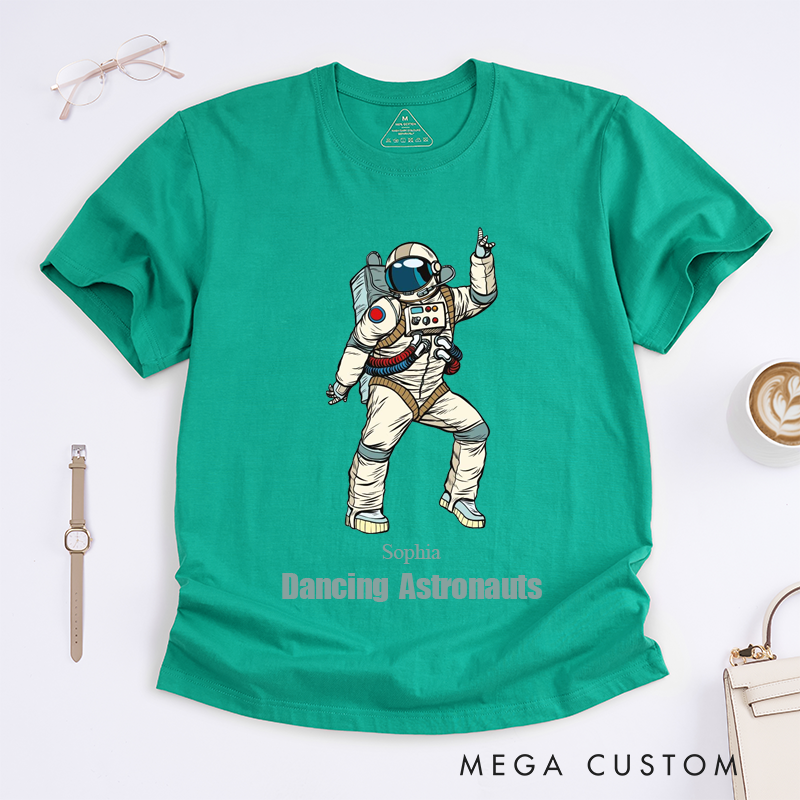 Personalized Dancing Astronaut Classic T-Shirts Custom Name Gift for Dance Enthusiasts Dancing Graphic Tee for Women Friends Dancers