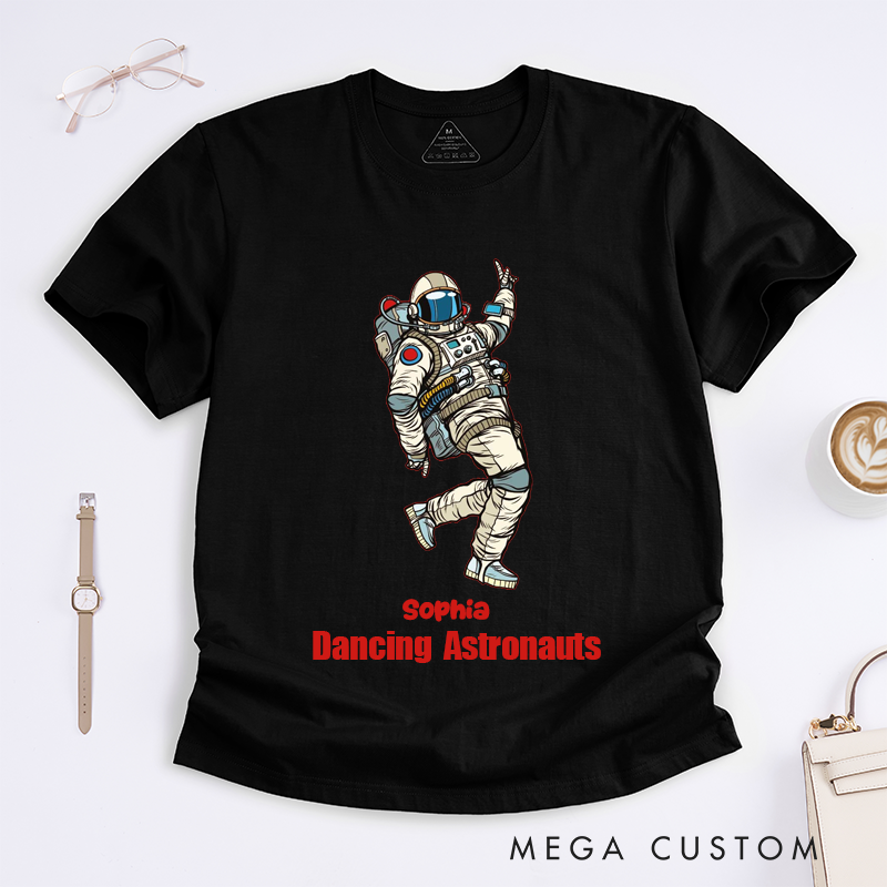 Personalized Dancing Astronaut Classic T-Shirts Custom Name Gift for Dance Enthusiasts Dancing Graphic Tee for Women Friends Dancers
