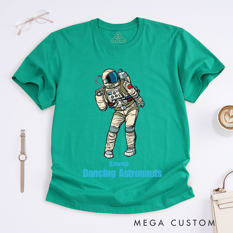 Personalized Dancing Astronaut Classic T-Shirts Custom Name Gift for Dance Enthusiasts Dancing Graphic Tee for Women Friends Dancers