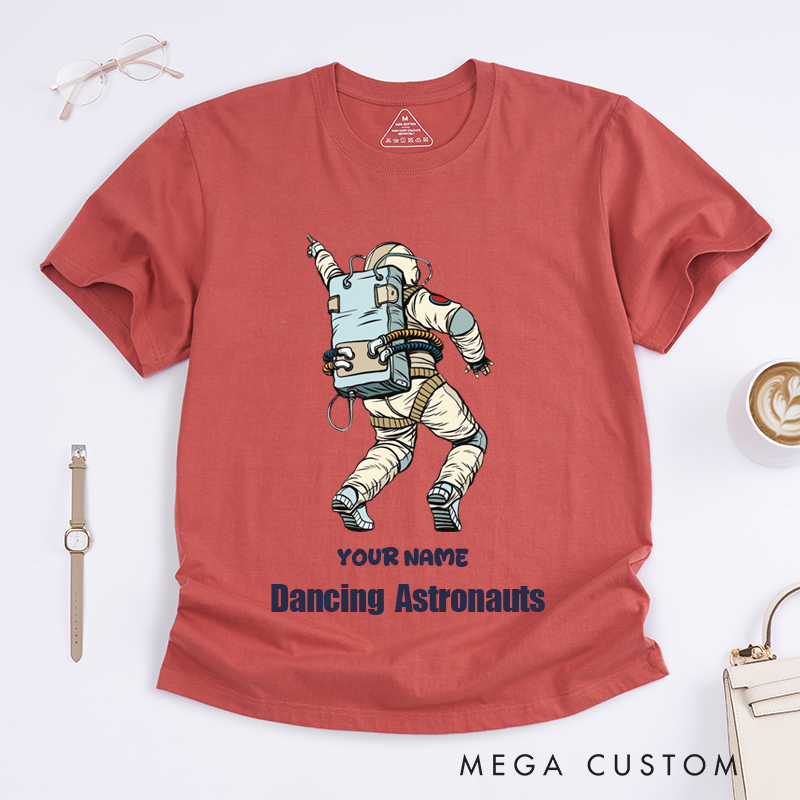 Personalized Dancing Astronaut Classic T-Shirts Custom Name Gift for Dance Enthusiasts Dancing Graphic Tee for Women Friends Dancers
