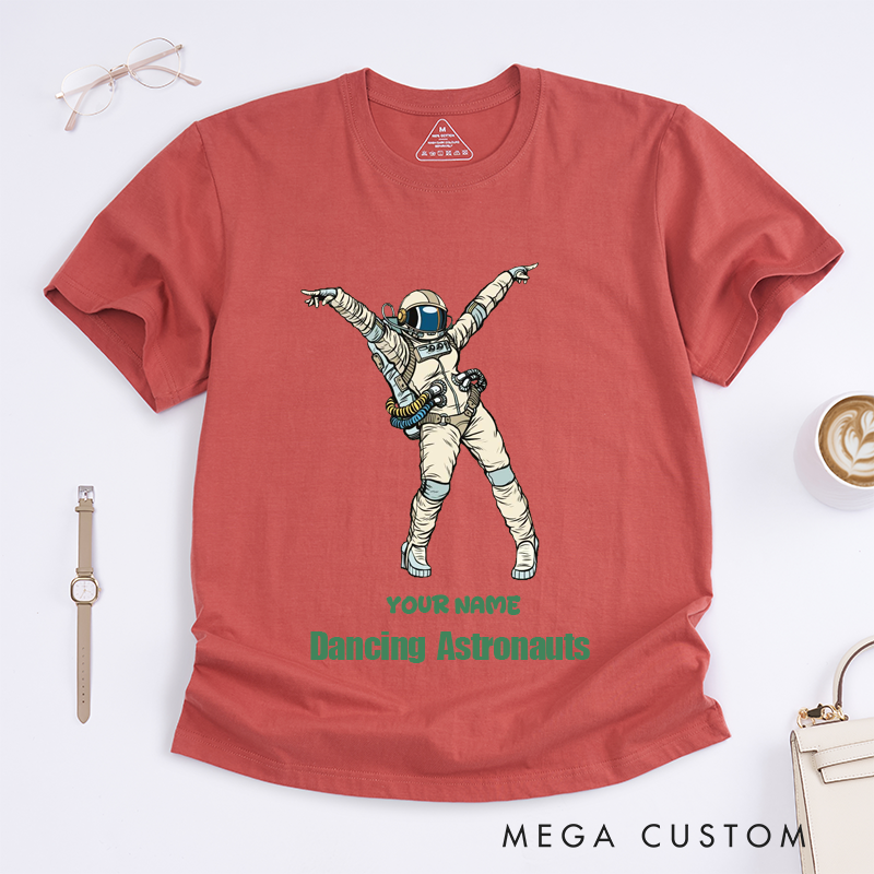 Personalized Dancing Astronaut Classic T-Shirts Custom Name Gift for Dance Enthusiasts Dancing Graphic Tee for Women Friends Dancers