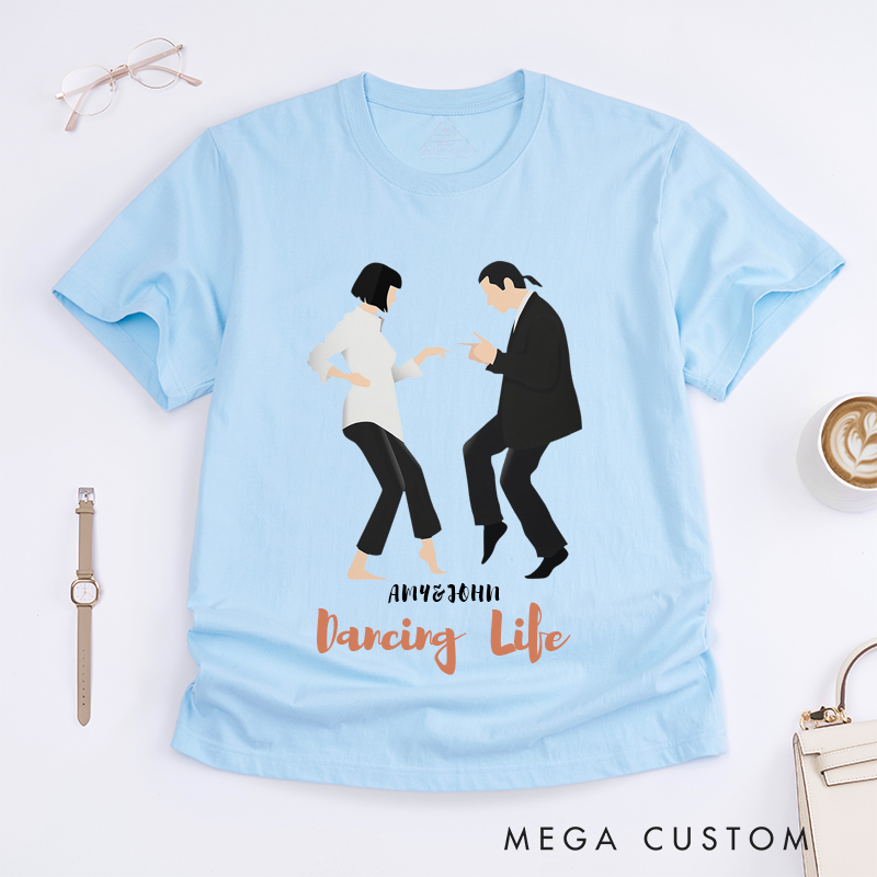 Personalized Pulp Fiction Vintage Classic T-Shirts Custom Name Gift for Couples Friends Dancing Life Unique Birthday Present