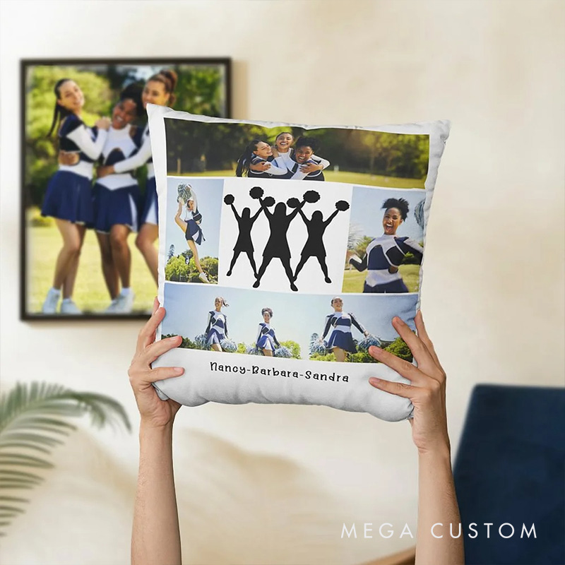 Personalized Cheerleading Photo Collages Throw Pillow with Custom Text