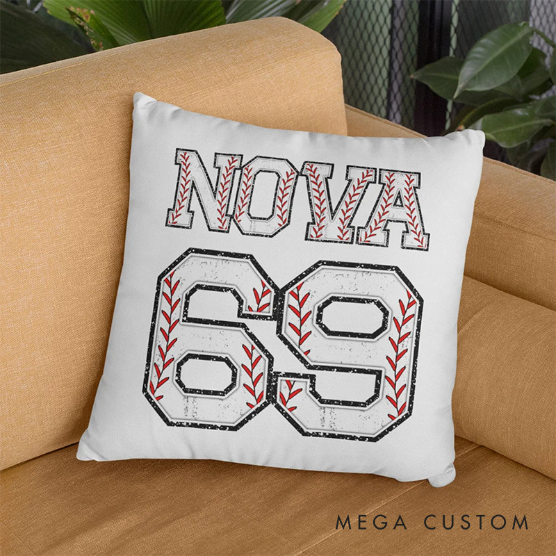 Personalized Multicolor Baseball Sports Theme Throw Pillow with Custom Player Name and Number