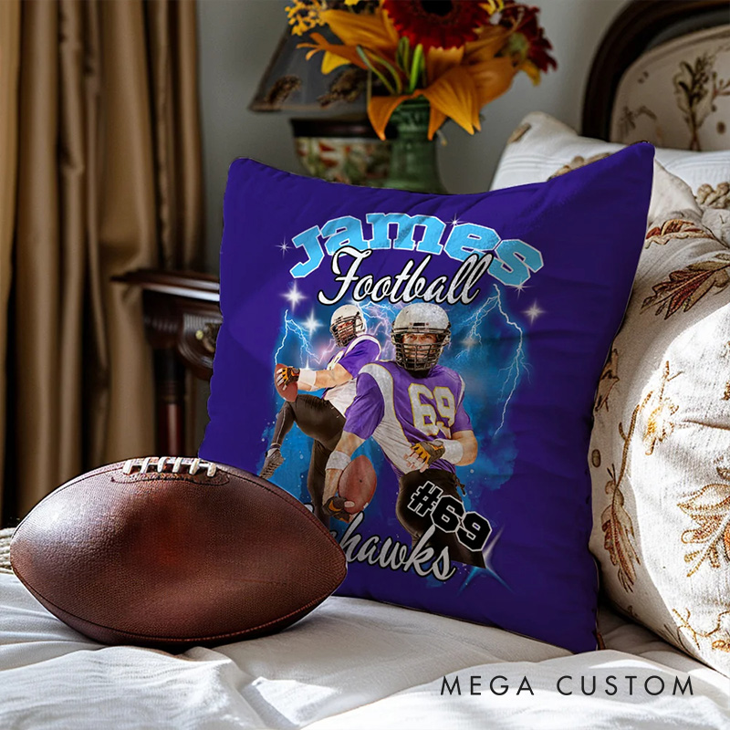 Personalized Photo Brilliant Lightning Sport Throw Pillow with Custom Name for Sports Lover