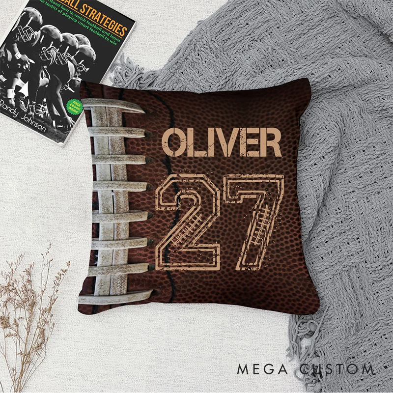 Personalized American Football and Rugby Design Throw Pillow with Custom Name and Number