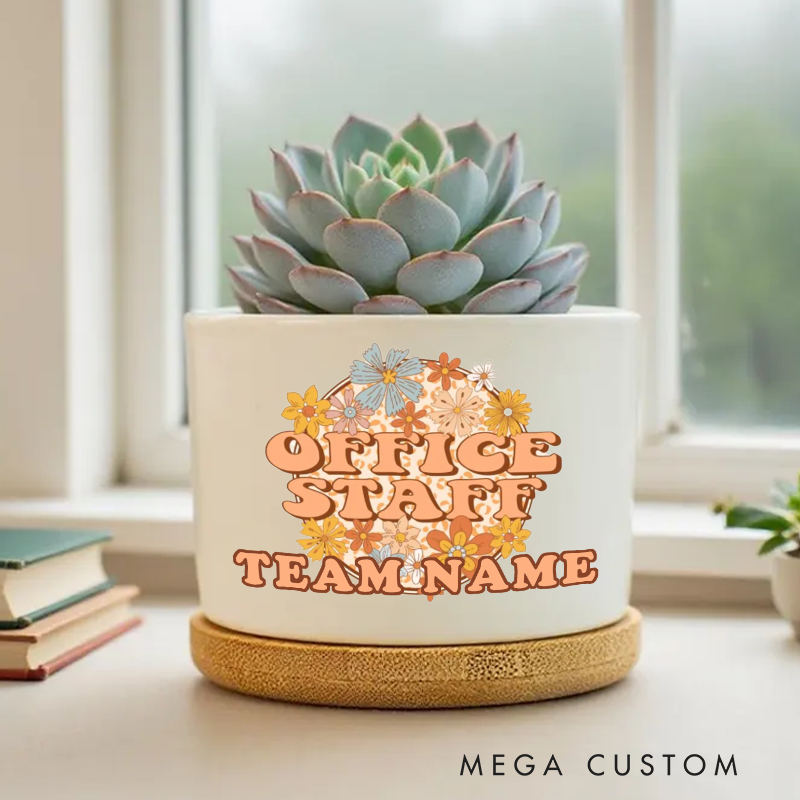 Personalized Office Staff Team Name Succulent Planter with Floral Design Gift for Office Worker Coworker