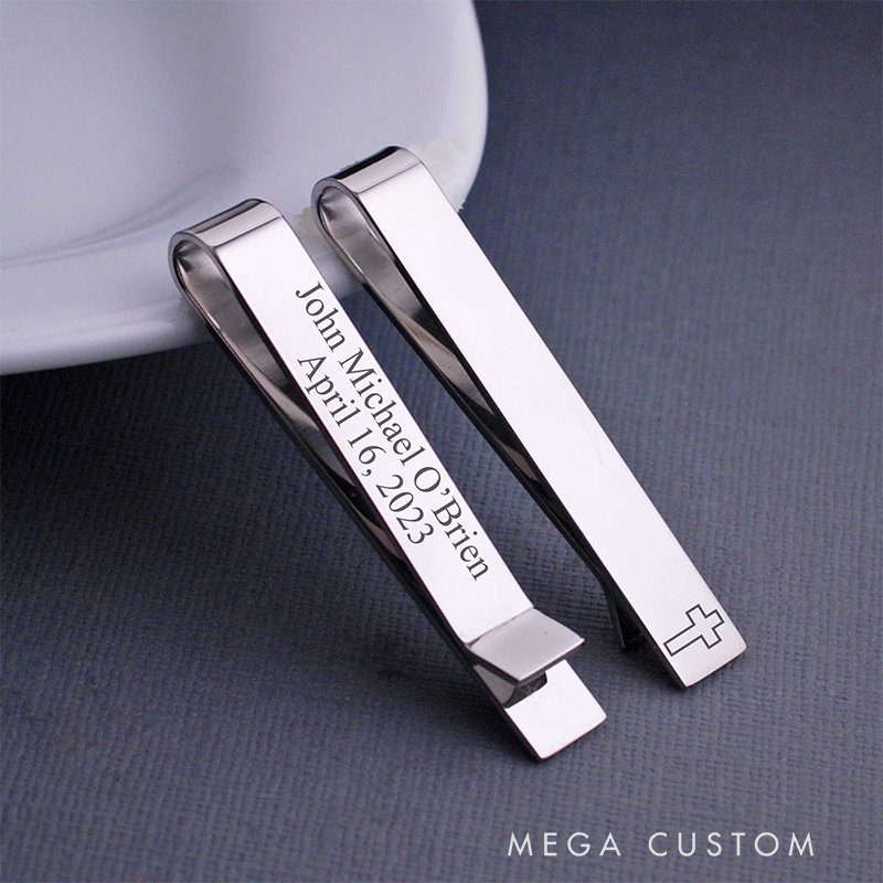 Personalized Bible Verse Cross Tie Clip for Him Religious Tie Bar Engraved Gift for Pastor Priest Godfather Confirmation Gift Christian Wedding Gift
