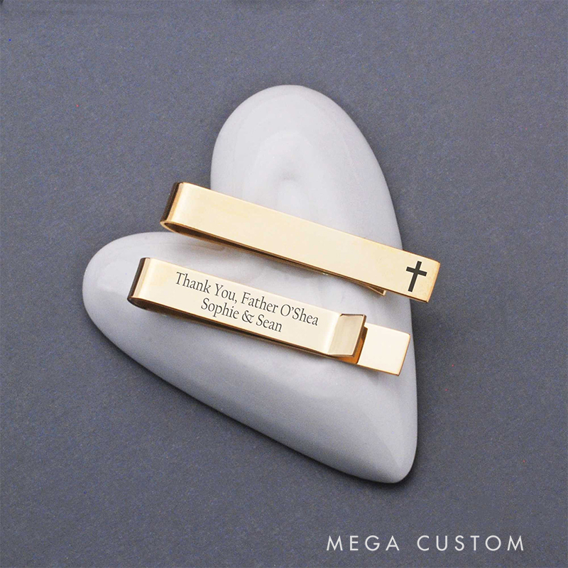 Personalized Name and Date Cross Tie Clip for Pastor Religious Tie Bar Gift for Priest Engraved Officiant Gift for Christian Wedding Confirmation Gift