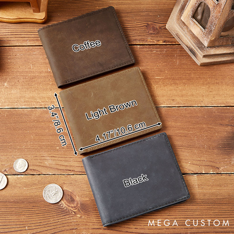 Personalized Leather Mens Wallet Groom Husband Anniversary Gift