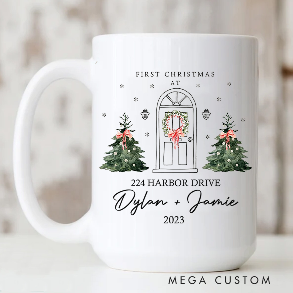 Personalized Couple Mug Custom First Christmas Mug Holiday Coffee Mug Christmas Stocking Stuffer Christmas Decor and Tree Mug Housewarming Gifts