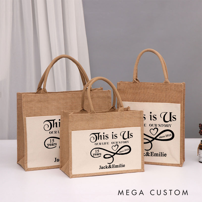 Personalized 50th Anniversary Handbag Linen Bag Couple Anniversary Tote Bag for Her Him