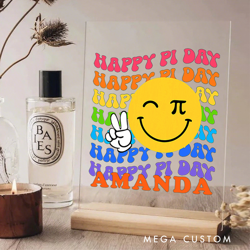 Personalized Teacher Desk Acrylic Sign Happy Pi Day Smiley Face Theme Gift for Teachers