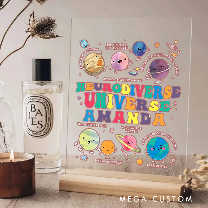 Personalized Teacher Desk Acrylic Sign Neurodiverse Universe Cute Planet Theme Gift for Teacher