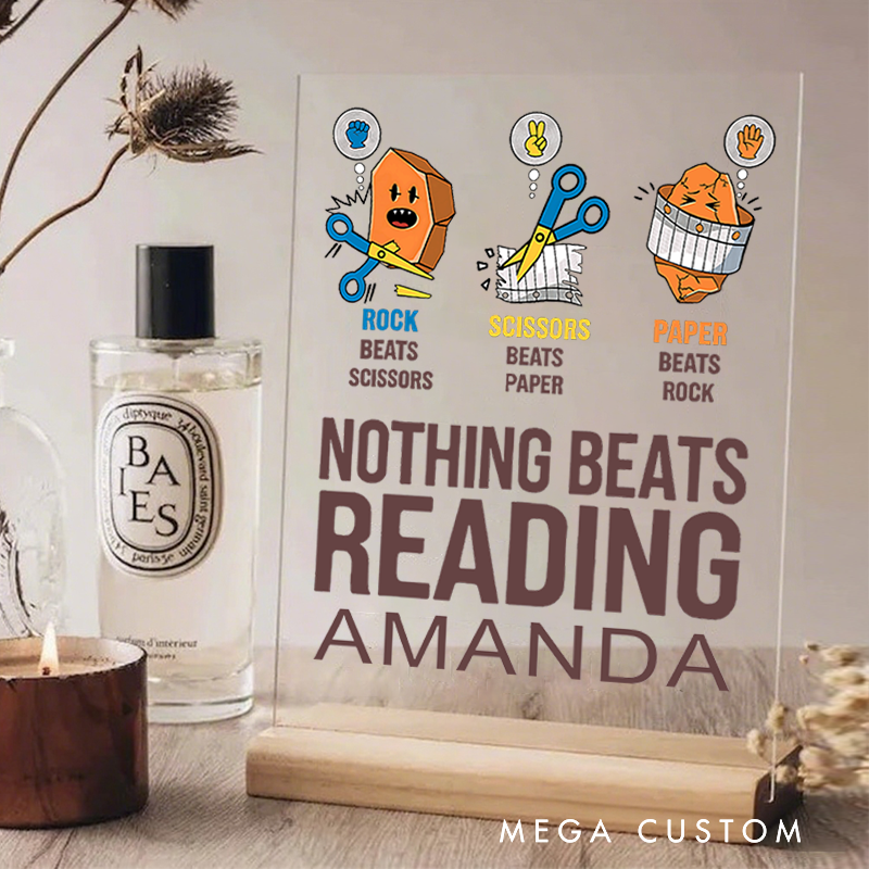 Personalized Teacher Desk Acrylic Sign Nothing Beats Reading Rock Paper Scissors Theme Gift for Teacher