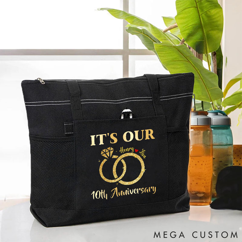 Personalized Couple 10th Anniversary Handbag Couple Husband and Wife Tote bags 10 Years Golden Anniversary Gift Bags for Her Him