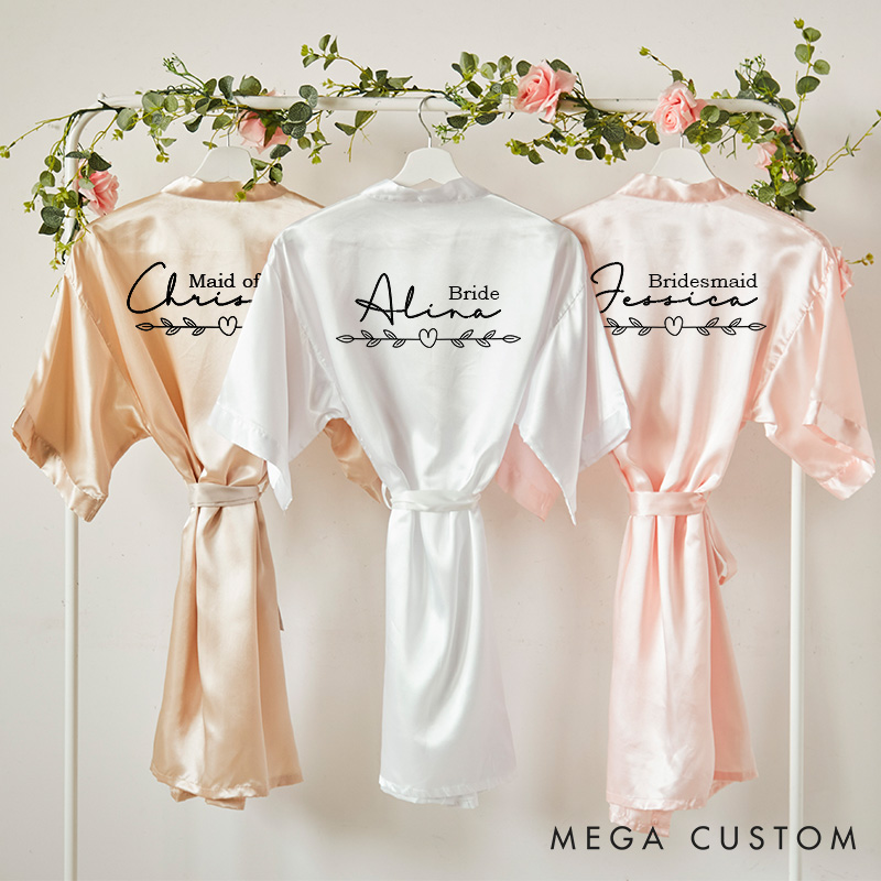 Personalized Heart Olive Branch Bride Robes for Bridesmaid Bachelorette Party Robes