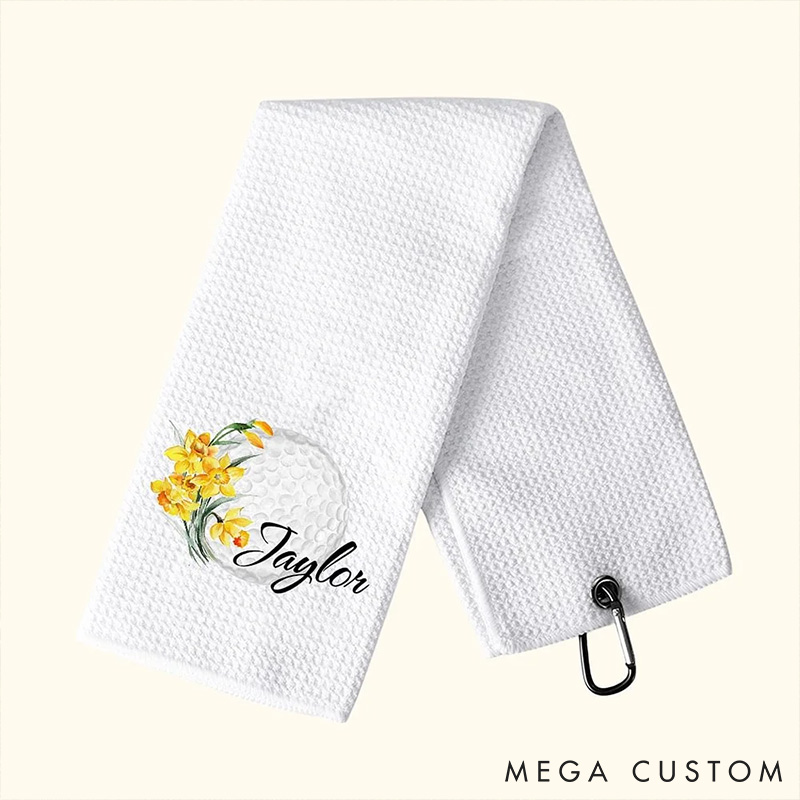 Personalized Soft Birth Flower Ladies Golf Towel with Custom Name Gift for Golf Lovers
