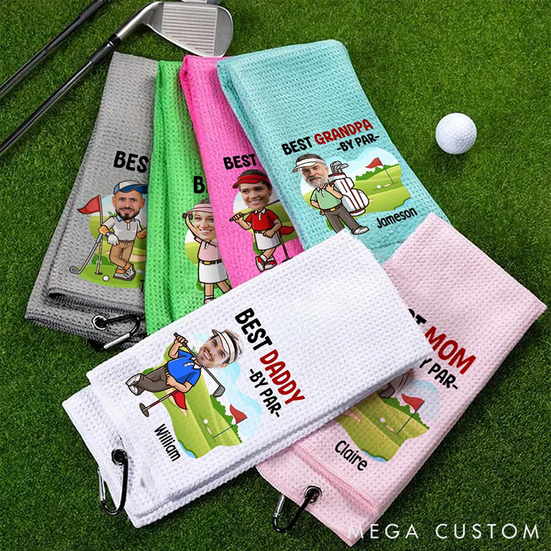 Personalized Golf Player Face Photo Towel with Custom Name for Golf Lover