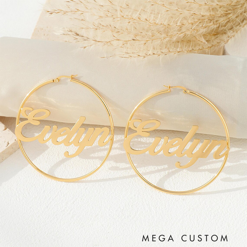 Personalized Name Loop Minimalist Big Nameplate Hoop Gift for Her